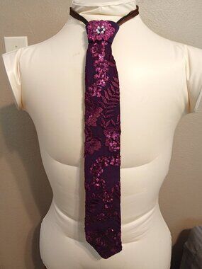 Dark Maroon / Wine Sparkly Sequin Zipper Tie - Costume, Dance, Parties